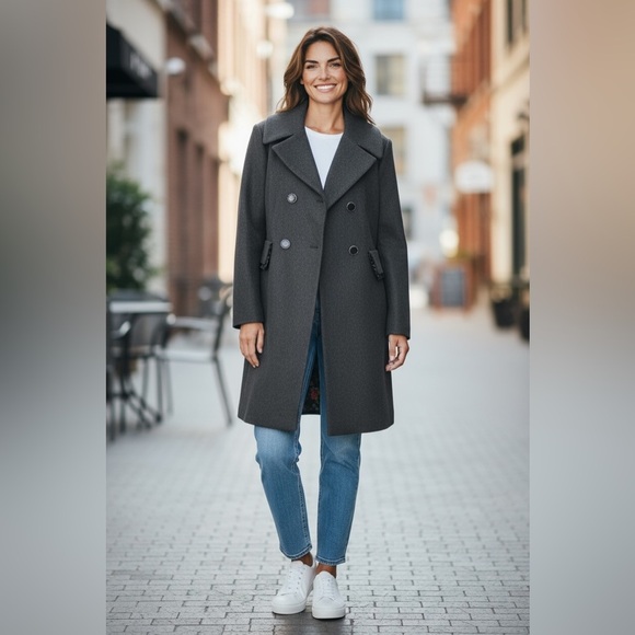 Betsey Johnson Charcoal Double-Breasted Pea Coat - Picture 1 of 8